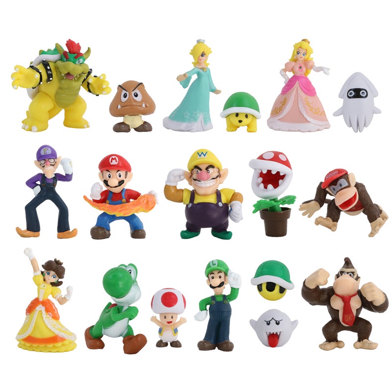 18pcs / Set Mainan Action Figure Anime Jepang Super Mario Bros Yoshi Bahan PVC Untuk Dekorasi Kue