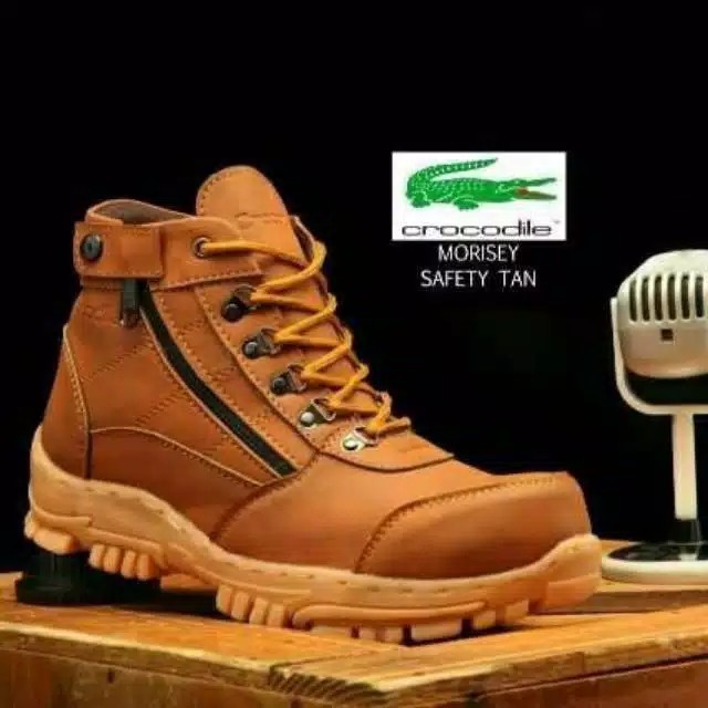 Sepatu Boots Safety Crocodile Morisey Tan Kerja Coklat Muda