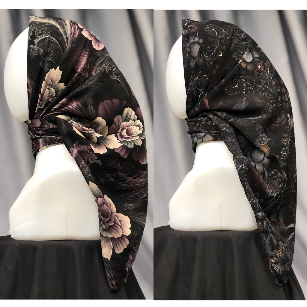 JILBAB SEGIEMPAT MOTIF POLYCOTTON PAYET VOAL SYARI INSTAN BLACK SERIES UMAMA JUMBO MURAH GROSIR