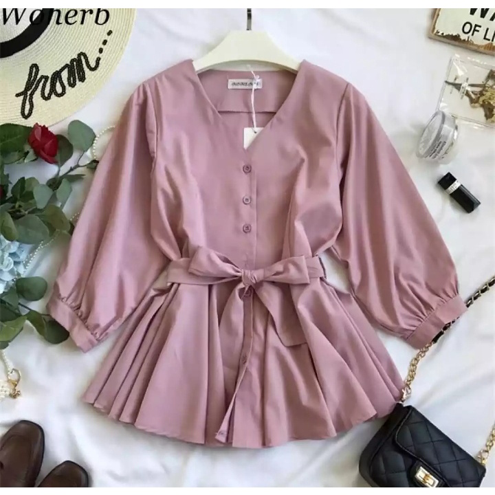 DEBI TOP UKURAN JUMBO S-M-L-XL-2XL-3XL // ATASAN WANITA JUMBO LENGAN PANJANG // KEMEJA WANITA BIG SIZE-DustyPink