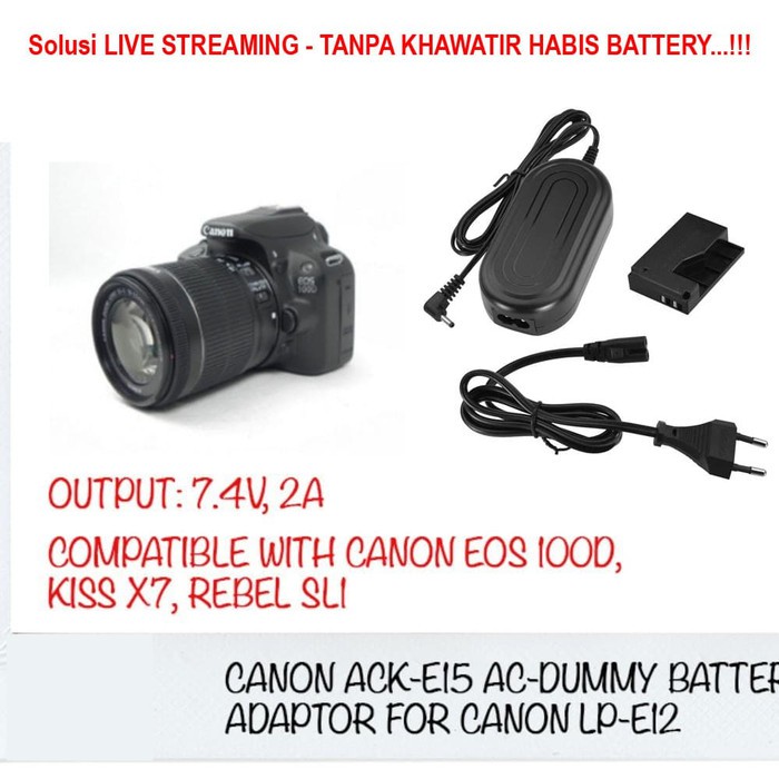 Dummy Battery ACK-E15 - For Canon LP-E12 DSLR - VLOG & Timelapse