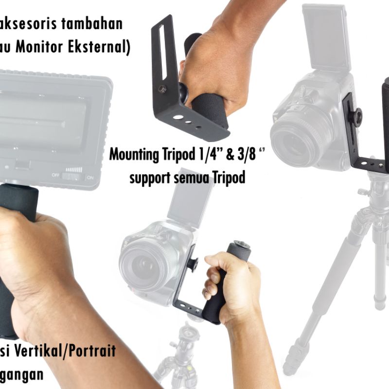 L Shaped Shape Plate Bracket Side Handgrip Camera Kamera Rig untuk Foto Video Portrait Vertikal Vertical DSLR Mirroless Action Cam Smartphone