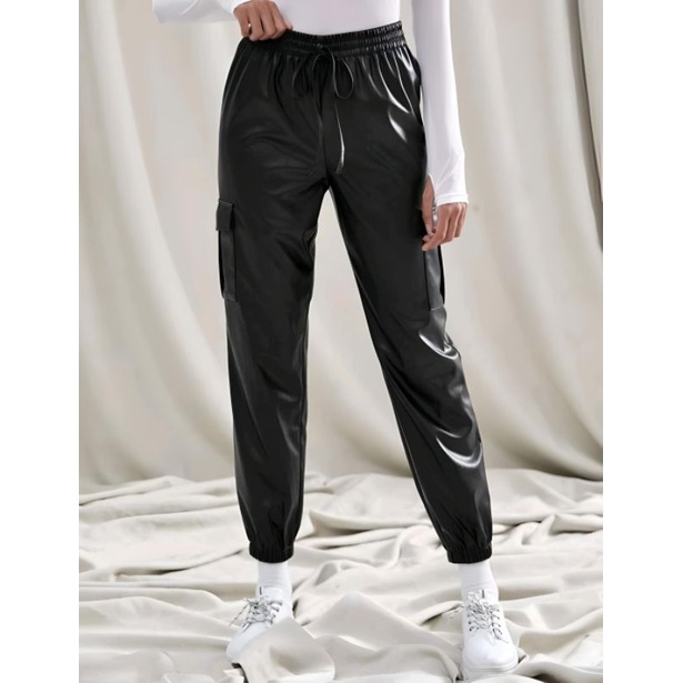 CARGO PANTS LEATHER | CELANA CARGO KULIT | HIGH WAIST