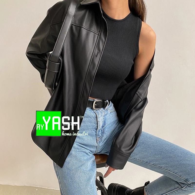 Mantel Kulit Antik Wanita 2020 Baru Longgar Hitam Pu Jaket Wanita Single Breasted Punk Pendek Faux Kulit Mantel Mujer