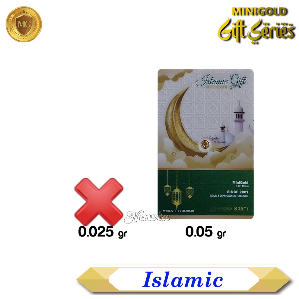 Minigold Gift Series 0.05 gr ISLAMIC Asli Logam Mulia Emas 24 Karat Gift Card Hadiah Momen Islam