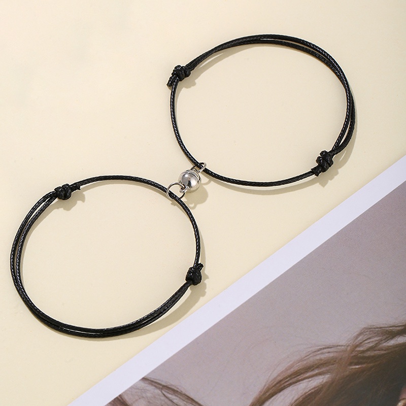 2 Pcs Fashion Magnetik Pasangan Gelang Tali Lilin Unisex Aksesori Hadiah Sri