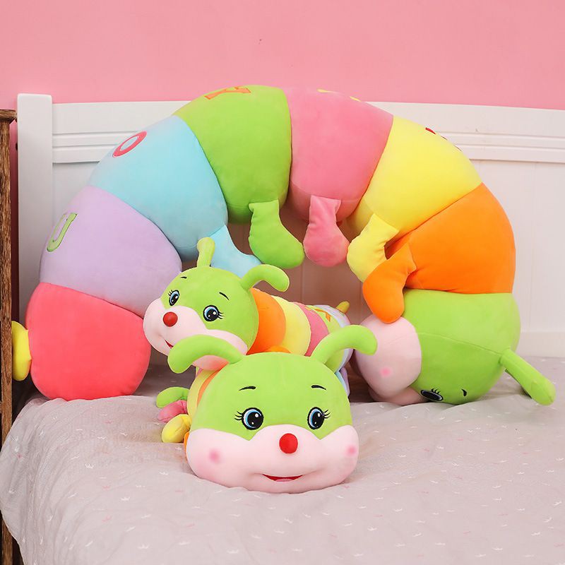 90cm Mainan Giant Soft Caterpillar Sleeping Long Pillow Plush Toys Kids Colorful Doll Boneka