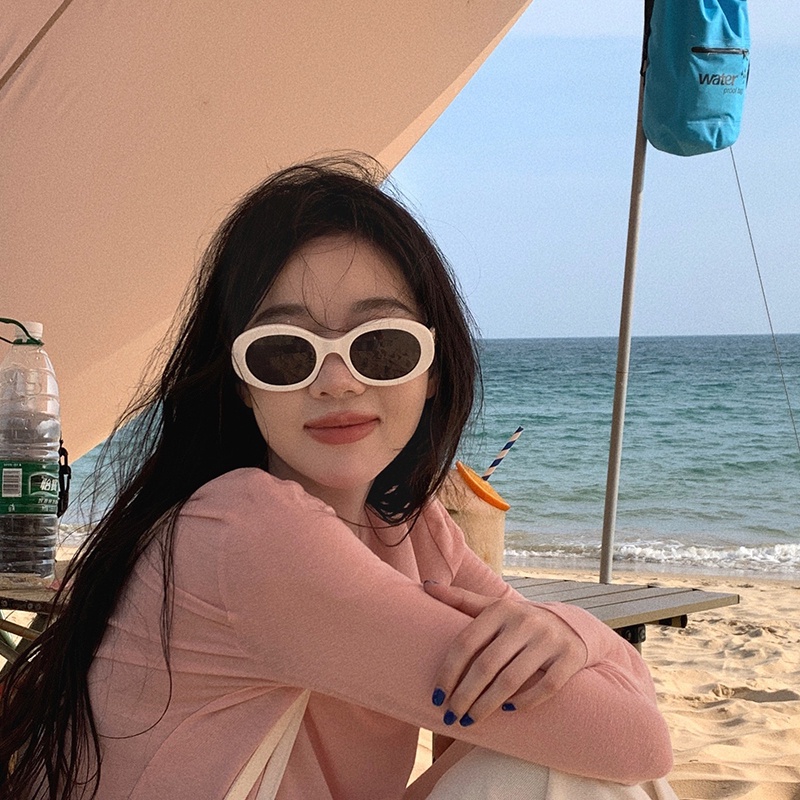 Kacamata Hitam Pelindung Matahari Dengan Bingkai Putih Gaya Harajuku