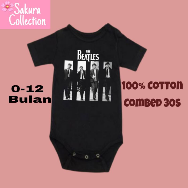 Kaos baju bayi jumper baby kids pendek band THE BEATLES 1 punk rock metal logo tulisan usia 0 1 2 3 4 5 6 7 8 9 10 11 12 bulan sampai umur 1 tahun adem jumpsuit babysuit romper bodysuit little anak kecil hitam laki laki perempuan unisex nyaman lembut