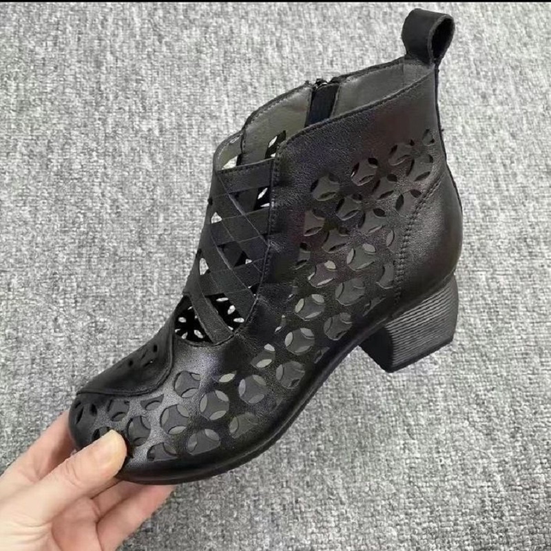 Import Musim Panas Korea Formal Original Kulit Asli Sepatu Boots Wanita PDH Tinggi Heels Resleting Cantik Lentur Casual Kerja 200