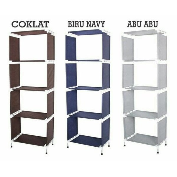 Rak Buku Book Rack Portable Mudah Bongkar Pasang Alumunium 5 Susun 4 Ruang Serbaguna Multifungsi