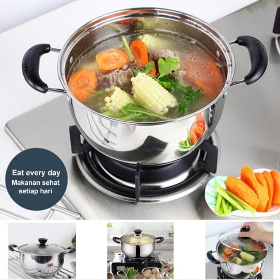 Panci/panci Sup Soup Pot Stainless Stell Tutup Kaca Panci Serbaguna