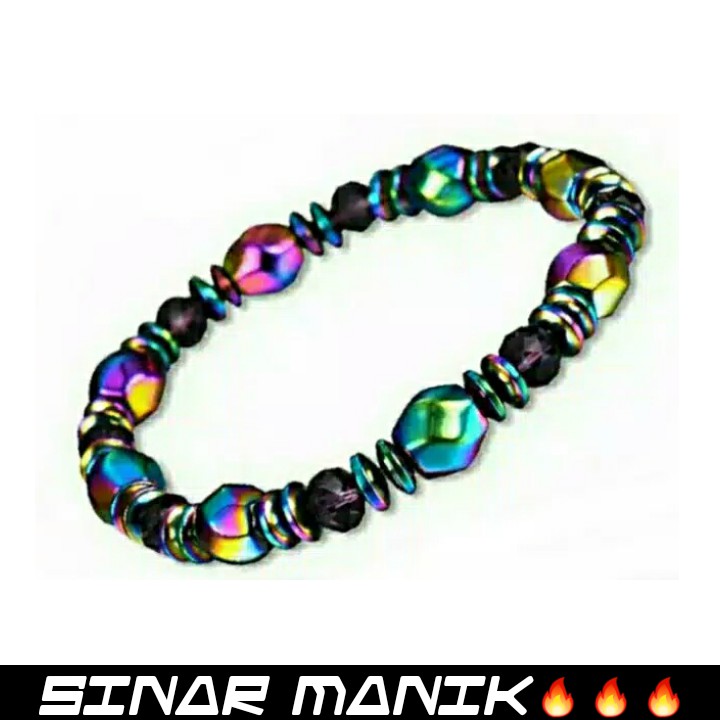 Gelang Wanita Batu Alam Asli Hematite Agate Pelangi Kombinasi Gaya Vintage / Trendy Pria & Wanita