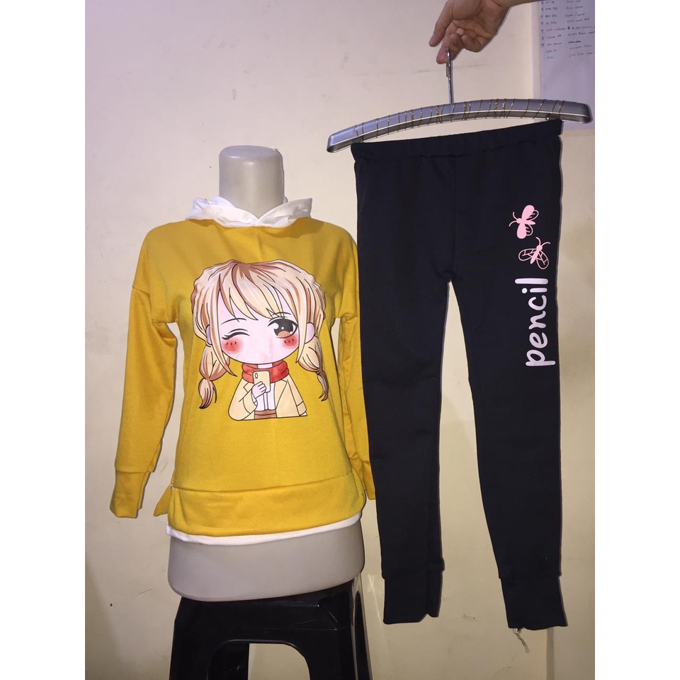 QFS - ST KIDS GIRL MAHIKA HOODIE / HITAM / KUNING / TERBARU / TERPOPULER