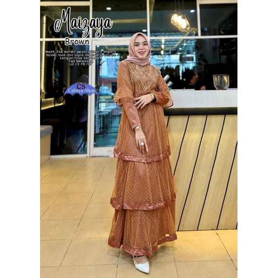 Maizaya Dress//Gamis Tile Bordir Pearl Glittery Import//Gamis Wanita Terbaru
