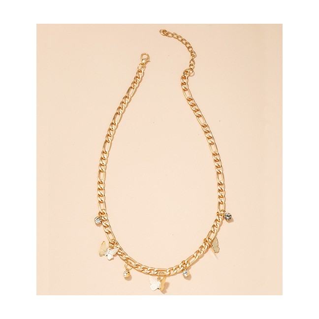 LRC Kalung Fashion Gold Color Multilayer Necklace With Butterfly And Diamond P88973