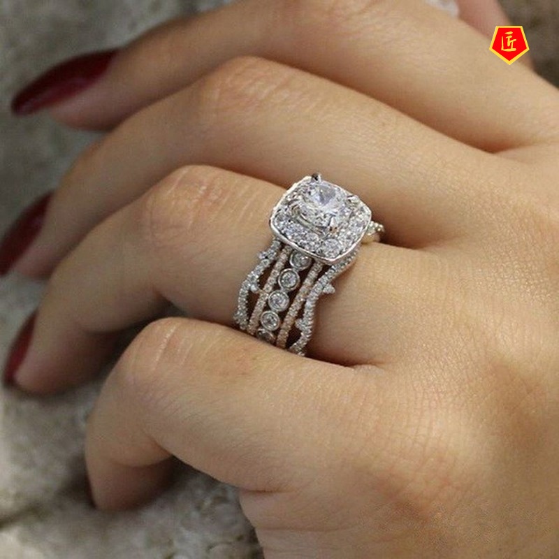 [Ready Stock]Simple Personality Rose Gold Square Diamond Ring