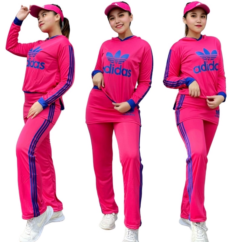 Setelan Senam Panjang Rok Sablon Logo Pink Biru Set Baju Training Muslim
