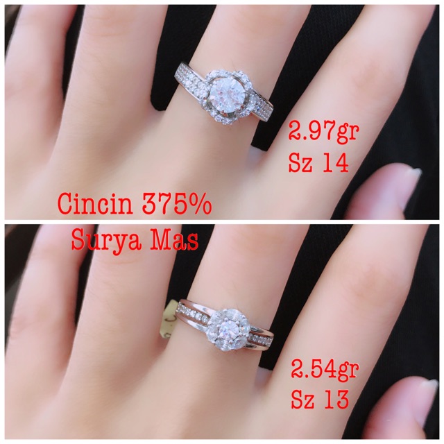 Cincin diamond look emas 375%