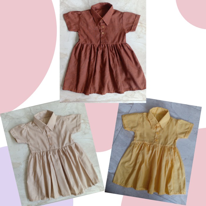 BAJU LEBARAN ANAK DRESS KOTAK CEWEK IMUT LUCU UNTUK USIA 7BLN-12BLN