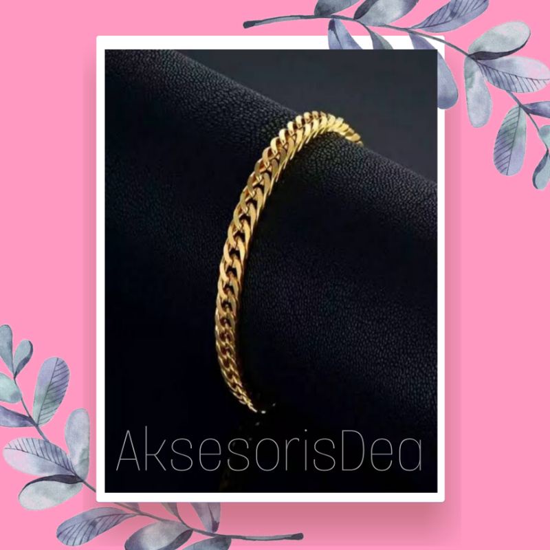GELANG TITANIUM RANTAI BAJA GOLD PRIA FASHION / GELANG TITANIUM