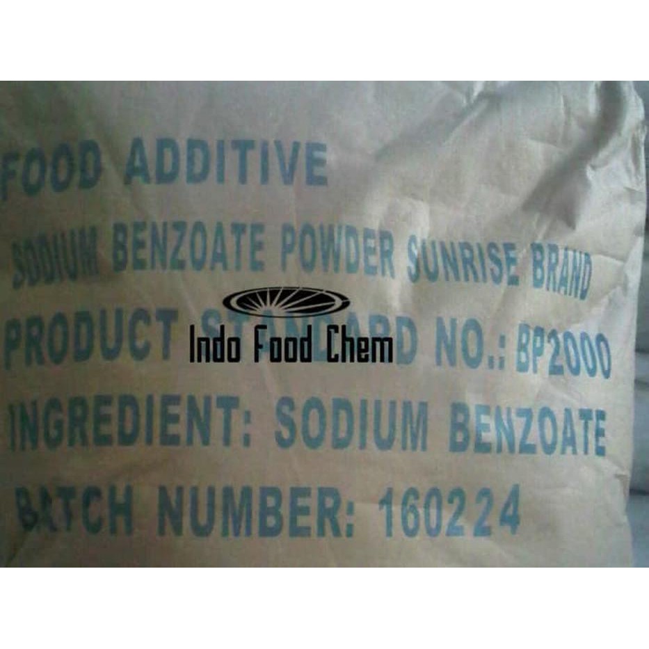 

Promo Sodium Benzoate Food Grade 'Sunrise' ex rrc, pengawet makanan Indomutu food chem