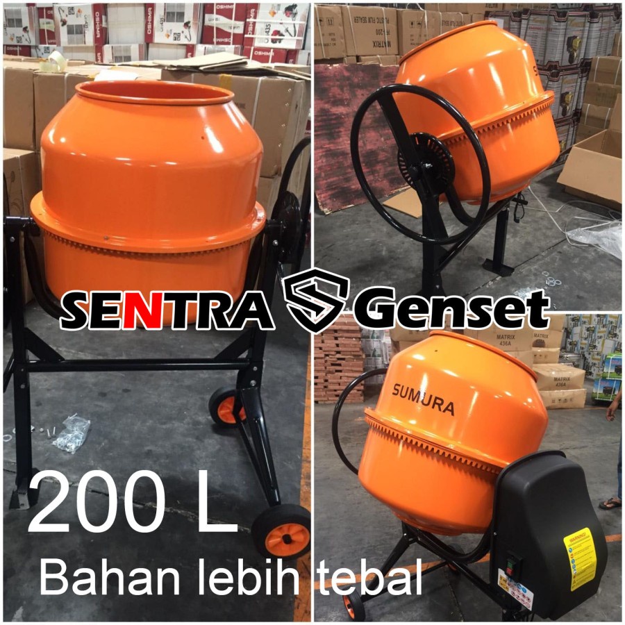 Molen mini elektrik / Alat aduk semen 200 Liter