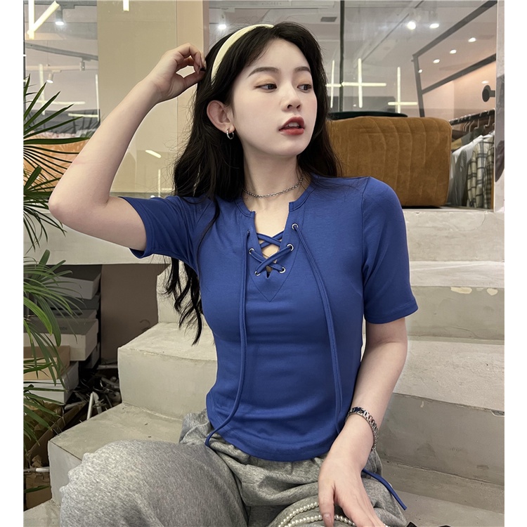 Korean Short Sleeve T-shirt With Chest Strap Kaos Lengan Pendek Dengan Tali Dada 1500 (S-XL)