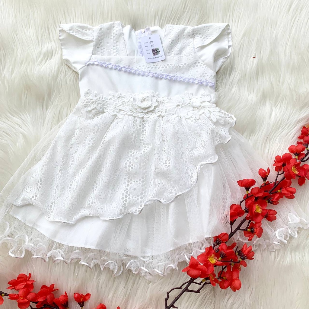 Baju dress pesta putih 1 tahun lucu bestseller anak bayi cewek perempuan murah -whi
