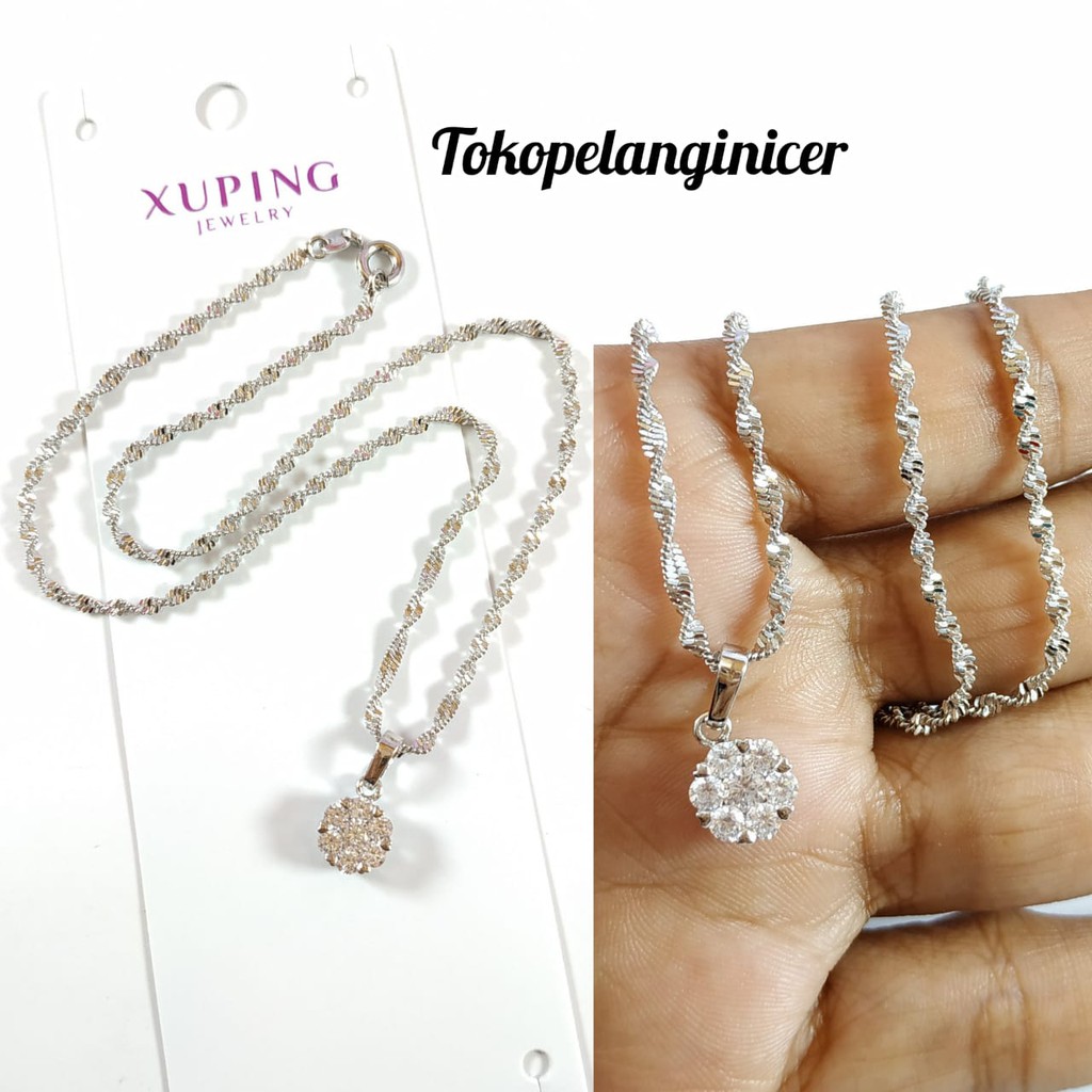 Kalung @Xuping -Vier Kalung Anak  Model Bunga Permata Silver Anti Karat