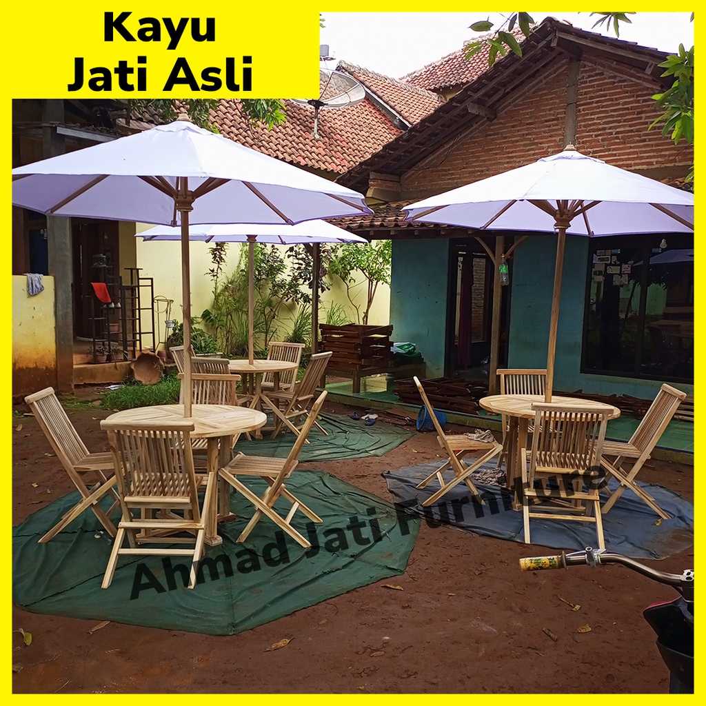 Meja Payung Taman Cafe Outdoor Kayu Jati