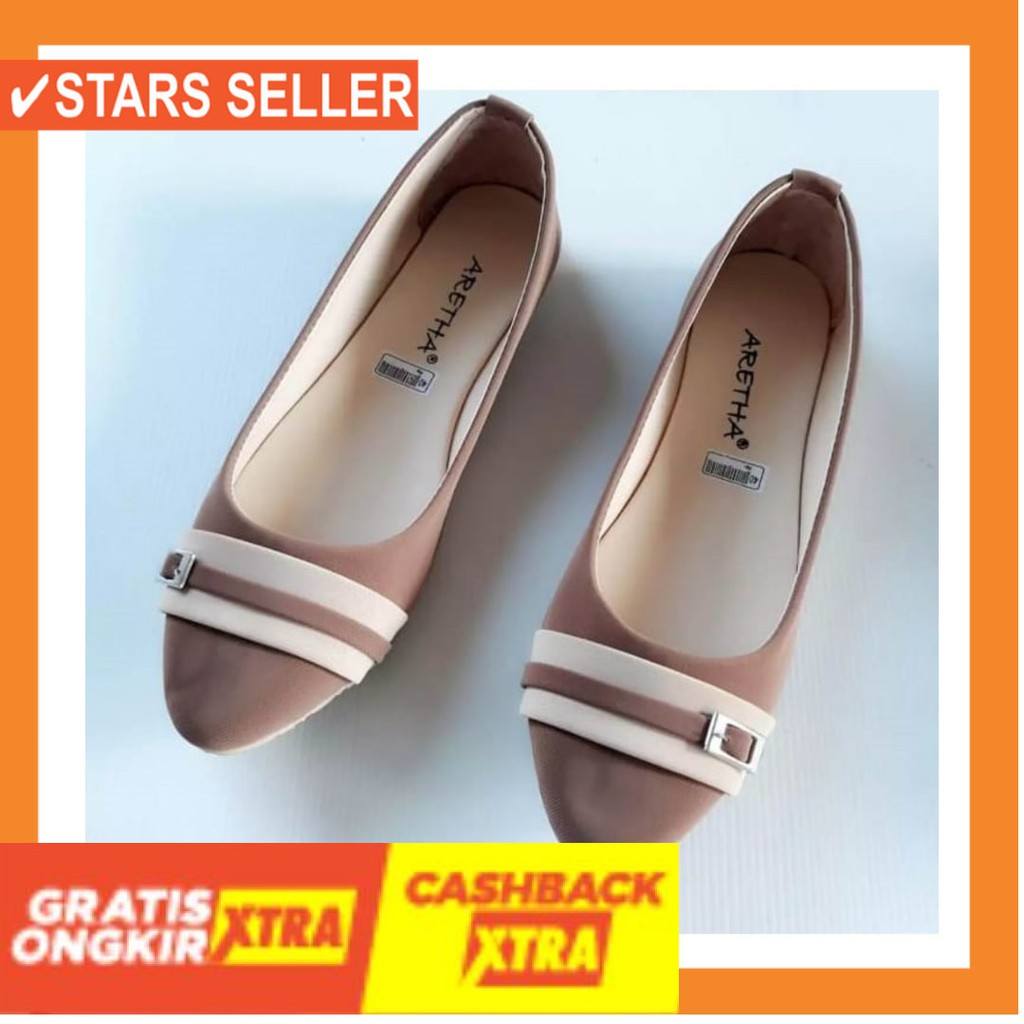 NYAMAN AWET TAHAN LAMA KUAT ORIGINAL COD / Flat Shoes Wanita ARETHA gesper