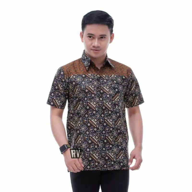 BSWART Batik HRB026 Kenongo Hem Pendek Padi Pekalongan M L XL Batik Pria MURAH Modern Grosir batik pitto