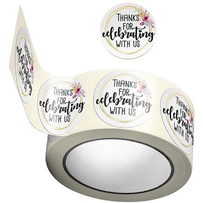 

TQ039 Per Pcs Sticker Label Logo Tempel Thanks For Celebrating With Us Floral Letter Black Bulat