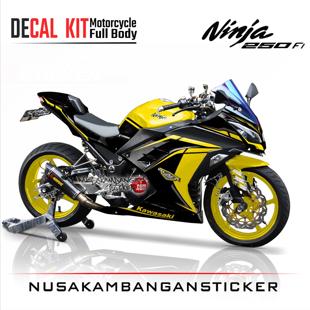 Stiker Decal Motor Kawasaki Ninja 250 fi Full Body Hitam Kuning Grafis Racing Team Sticker Variasi C