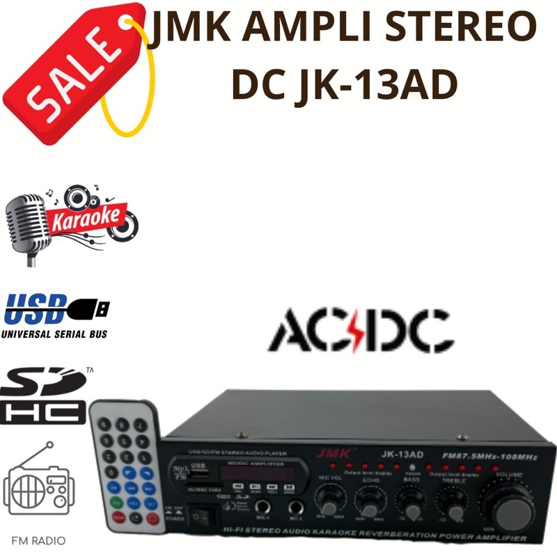 AMPLI KARAOKE STEREO AC/DC AMPLIFIER JMK JK13AD CAR AMPLI DOUBLE FUNGSI