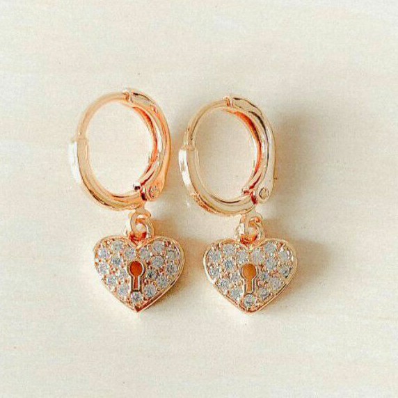 Anting Wanita Model Kunci Hati Zirconia Gold Xuping