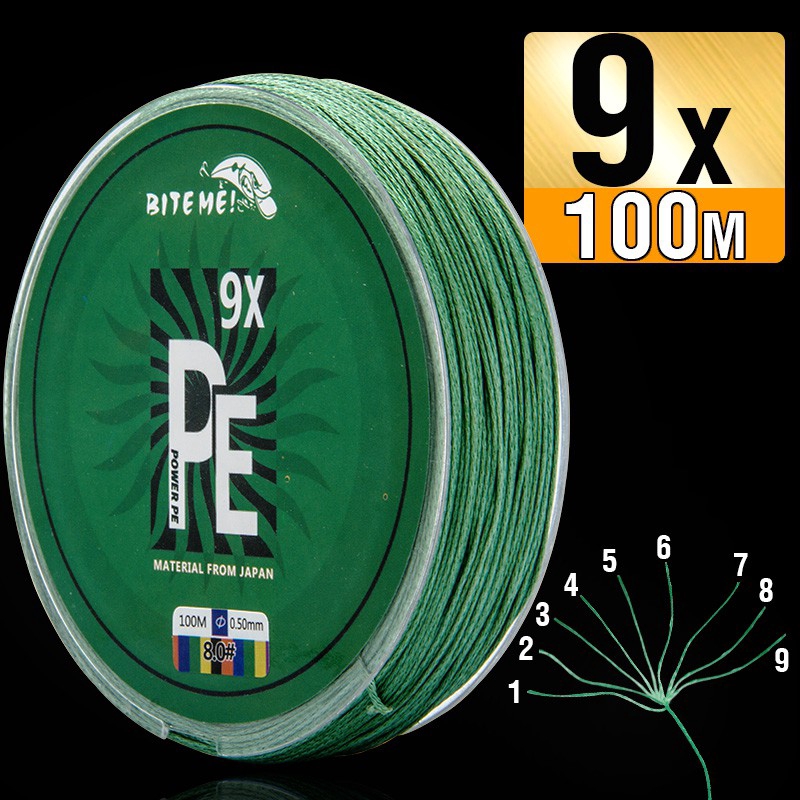 Biteme 9X Senar Pancing Pe Multifilamen 9 Untai 10-120lb Panjang 100m