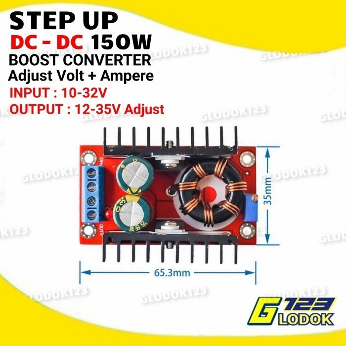 DC DC Step Up 150W 10-32V to 12-35V 10A Volt dan Amper Adjust