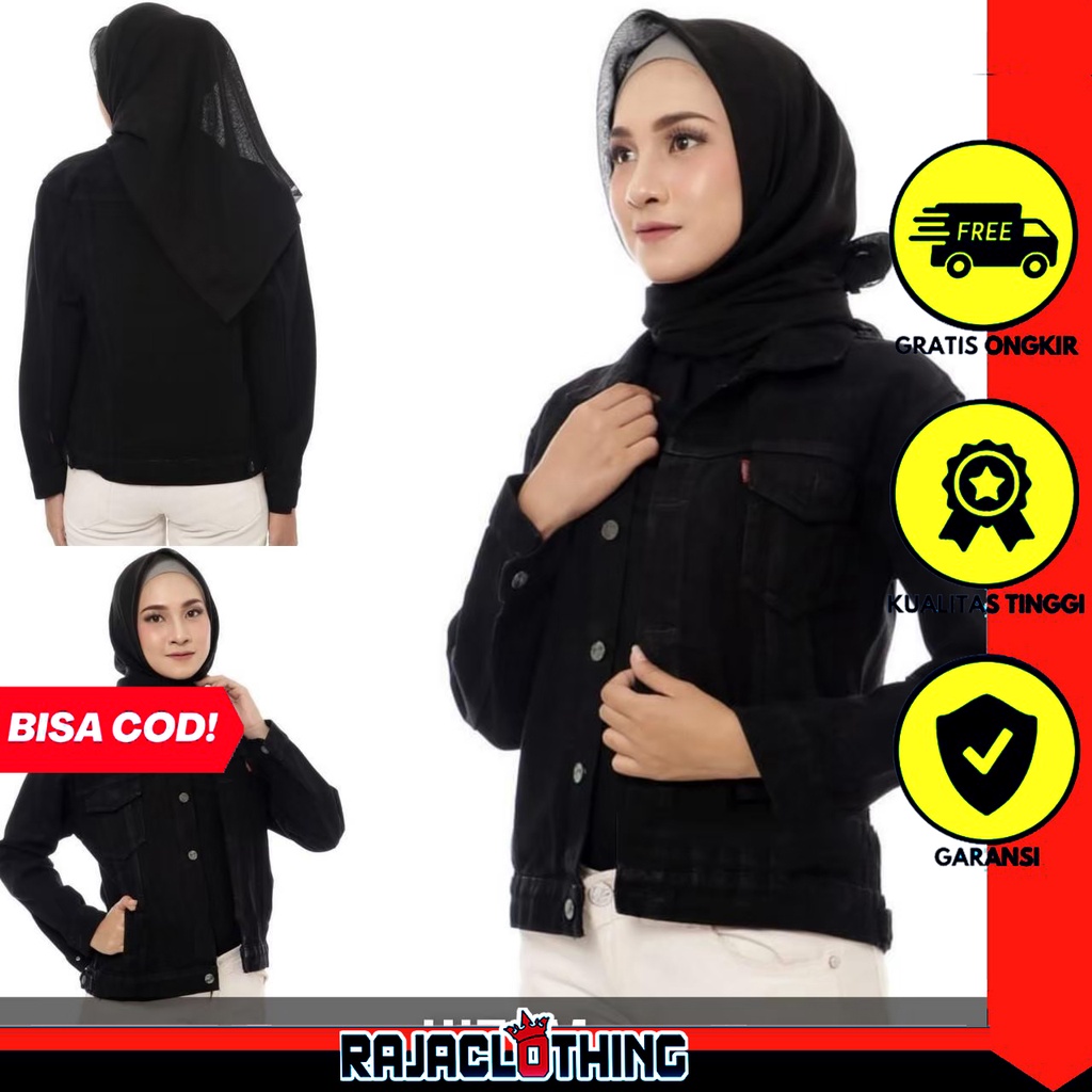 RCL - JAKET JEANS DENIM LEV'IS HITAM - JAKET WANITA RAWIS CEWEK JAKET MURAH TERBARU TERLARISS