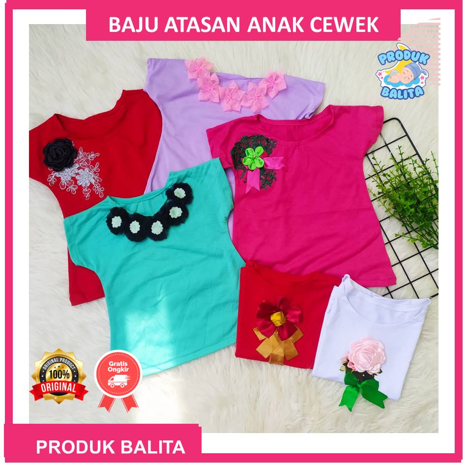 Baju Kaos Atasan Anak Perempuan Murah Lucu Motif Flower Terlaris