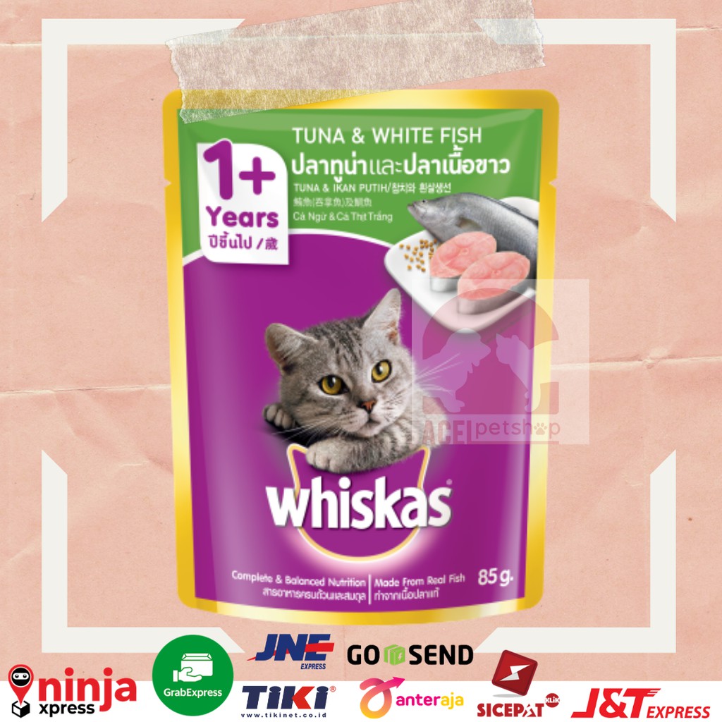 

Whiskas Pouch TUNA & WHITE FISH 1 dus isi 24pcs MURAH