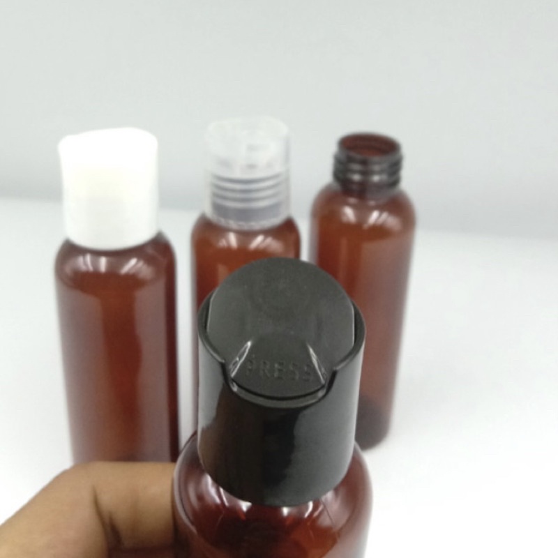 BOTOL PRESSTOP 100ML AMBER / BOTOL DISCTOP 100 ML AMBER COKLAT PET PLASTIK / BOTOL PRESS ON 100ML AMBER COKLAT