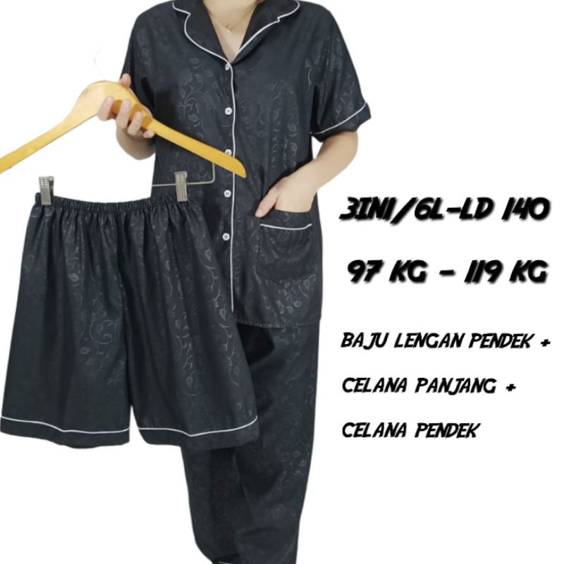 Baju Tidur Piyama JUMBO 3in1 Katun Embos Pakaian Wanita