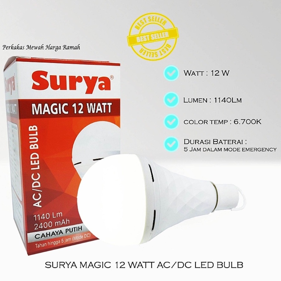 Surya Magic Tipe 9-12-18 Watt Bohlam Lampu Emergency LED Cool Daylight