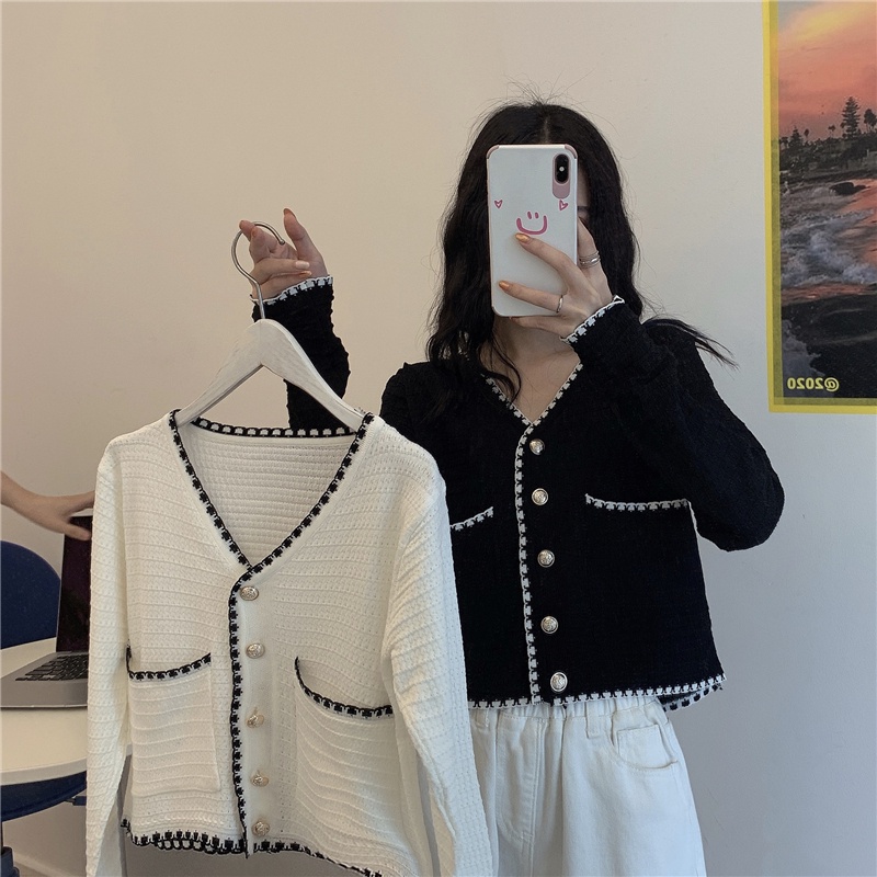 [COD]2 warna cardigan rajut atasan crop top kardigan rajut lengan panjang fashion korea style wanita