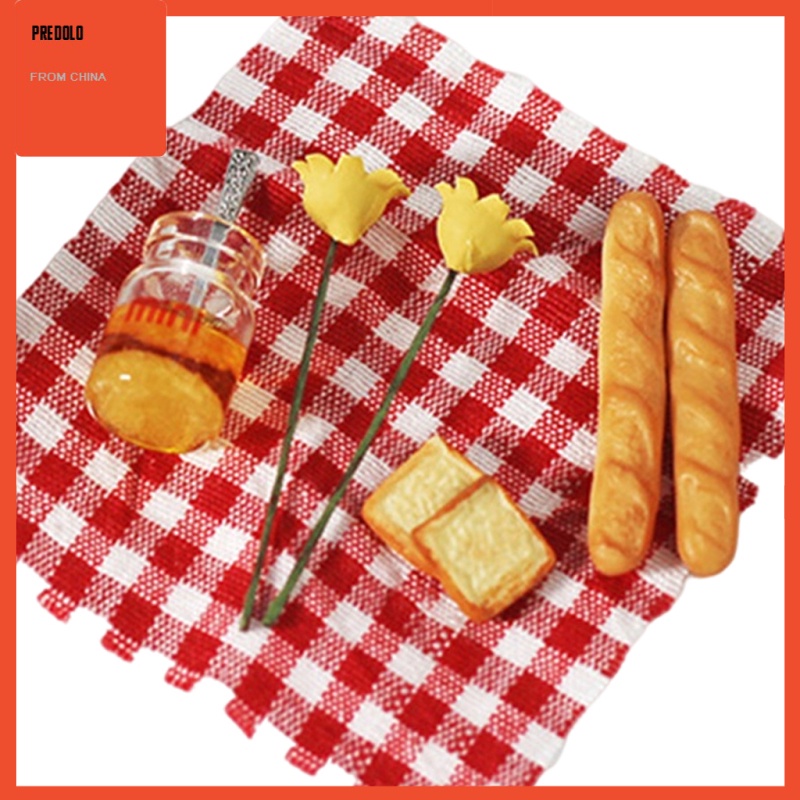 [In Stock] Mini Miniature Bread Picnic Cloth with Basket 1/12 Doll House Green Plaid