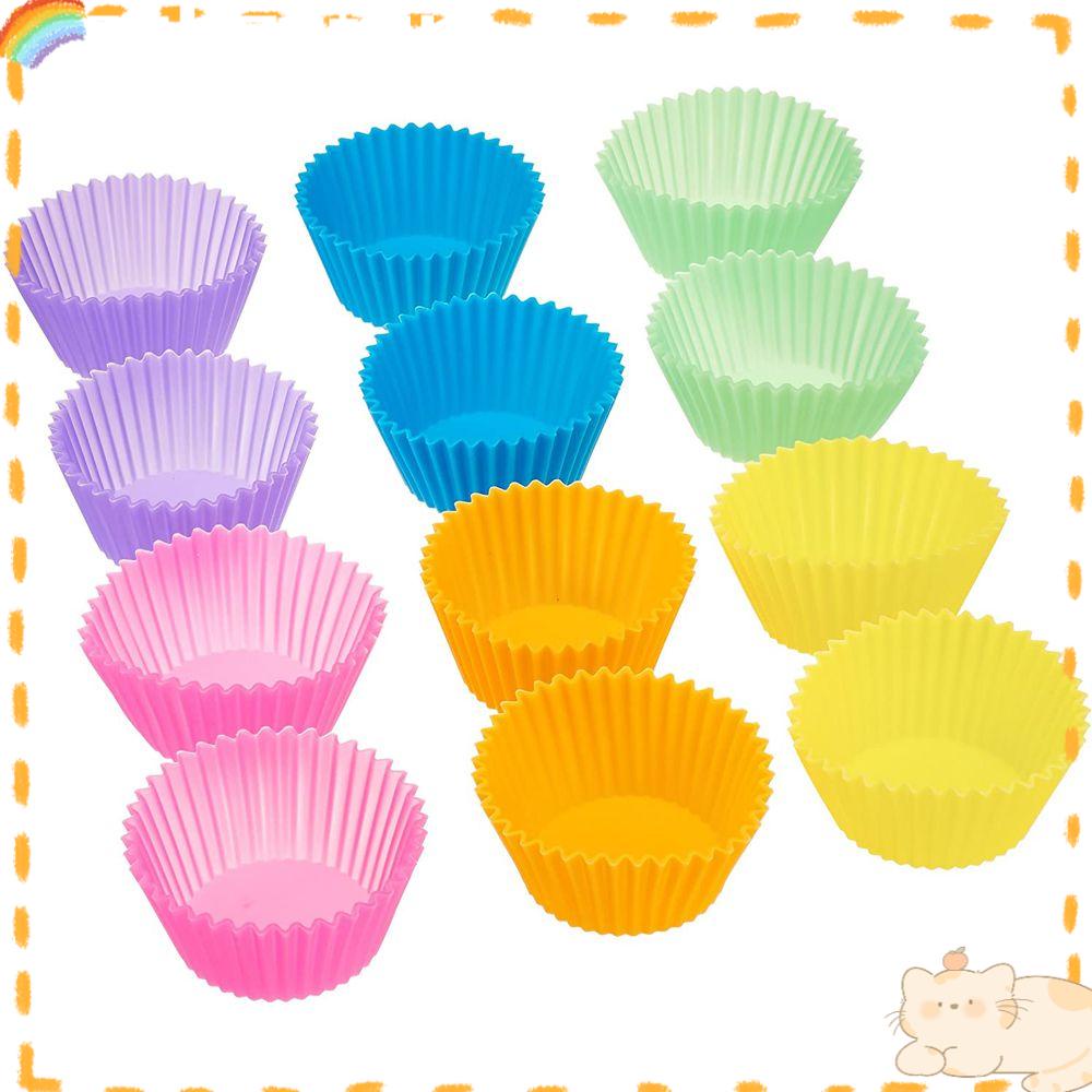 Solighter 12 / 24 Pcs Cup Cetakan Kue Bahan Silikon Aneka Warna