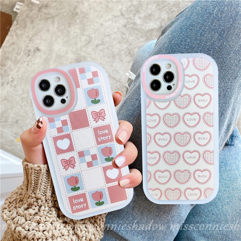 Soft Case TPU Motif Hati Bunga Pita Untuk iPhone 6 6s 7 8 Plus 11 12 13 Pro Max SE 2020 XR X XS Max