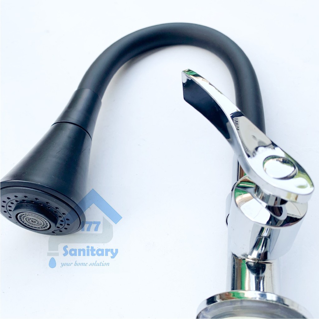 Kran air sink Fleksibel Angsa MEJA HITAM minimalis 1071B- keran dapur tanam flexible Black 2in1 /D50